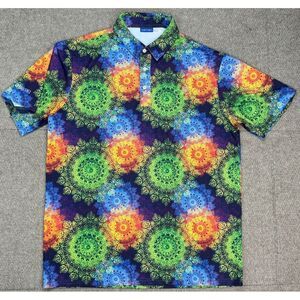 Hreski Men's Button Up Short Sleeve Multicolored Golf‎ Polo Size Large